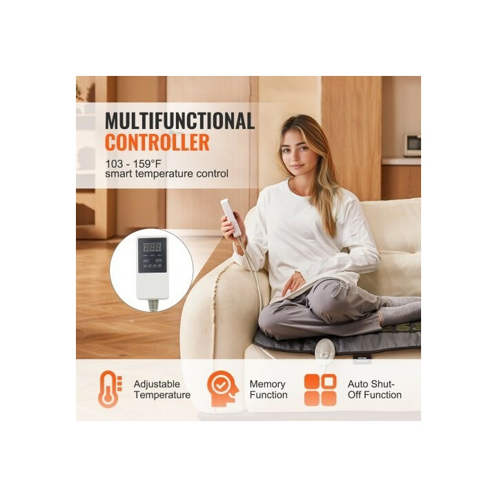 Infrapunalämpömatto koko keholle, jadekivet ja turmaliinikivet, säädettävä lämpötila, PU-nahka, 1780 x 604 mm