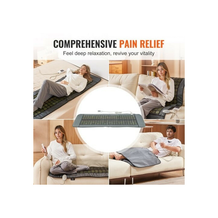 Infrapunalämpömatto koko keholle, jadekivet ja turmaliinikivet, säädettävä lämpötila, PU-nahka, 1780 x 604 mm