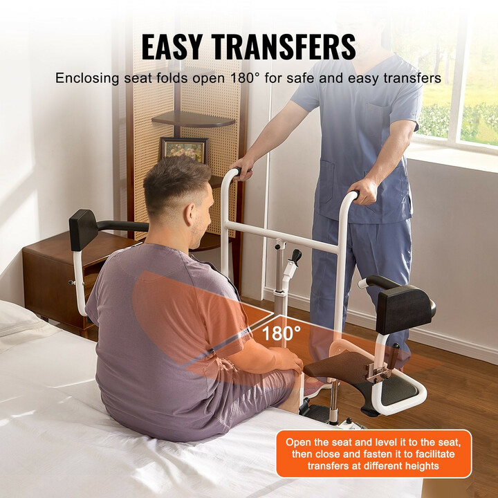 Sähköinen potilasnostin ja siirtotuoli alusastialla, 180° jaettava istuin, IPX44, lukittavat pyörät, kantavuus 100 kg