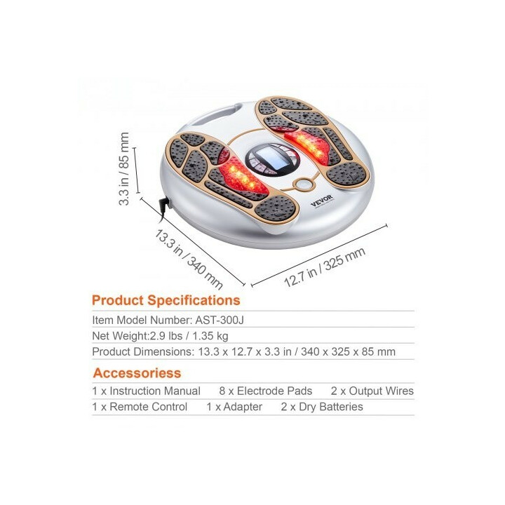 Jalkojen verenkiertoa parantava EMS TENS -jalkastimulaattori AST-300J, 25 ohjelmaa, 99 tasoa, kaukosäädin