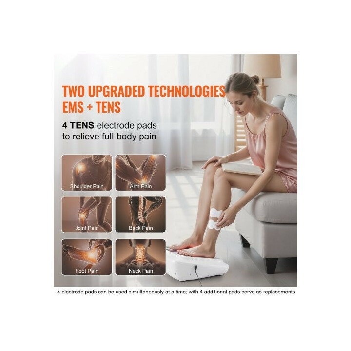 AST-300L jalkojen verenkierron stimulaattori lämpötoiminnolla, EMS- ja TENS-jalkahierontalaite, 25 tilaa, 50 intensiteettiä