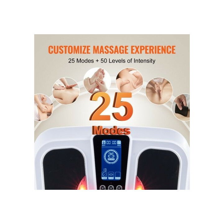 AST-300L jalkojen verenkierron stimulaattori lämpötoiminnolla, EMS- ja TENS-jalkahierontalaite, 25 tilaa, 50 intensiteettiä
