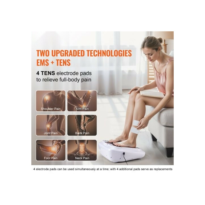 Jalkojen verenkiertoa stimuloiva EMS TENS -laite AST-300D, hierontarulla ja elektrodityynyt