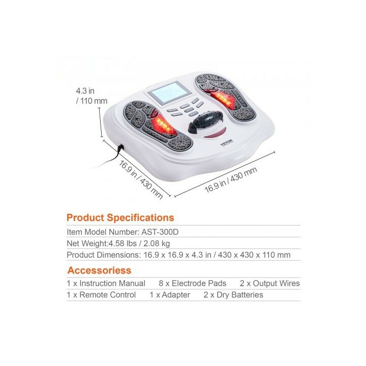 Jalkojen verenkiertoa stimuloiva EMS TENS -laite AST-300D, hierontarulla ja elektrodityynyt