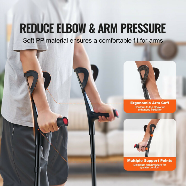 Säädettävät kyynärsauvat aikuisille, taittuvat, alumiinia, avoin mansetti, max 350 kg, 1 pari