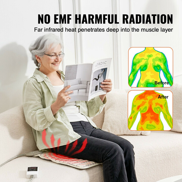 Ametisti kaukoinfrapuna lämpötyyny negatiivisilla ioneilla selän ja lantion rentoutukseen 460 x 460 mm