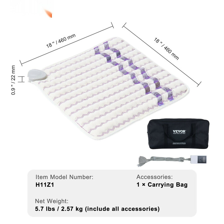 Ametisti kaukoinfrapuna lämpötyyny negatiivisilla ioneilla selän ja lantion rentoutukseen 460 x 460 mm