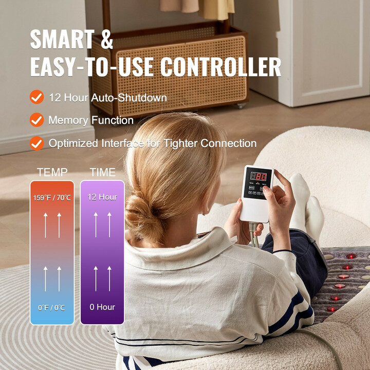 Ametisti lämpöalusta kaukoinfrapunalämmöllä, jade- ja turmaliinikivet, 660 nm punavalo, ajastin 0–720 min, koko 820 x 520 mm