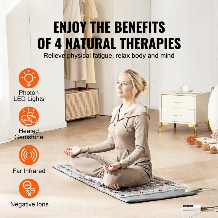 Ametisti lämpöalusta H12G3, jade- ja turmaliinikivet, kauko-infrapuna, 660 nm punavalo, ajastin 0–720 min, koko 1530 x 615 mm