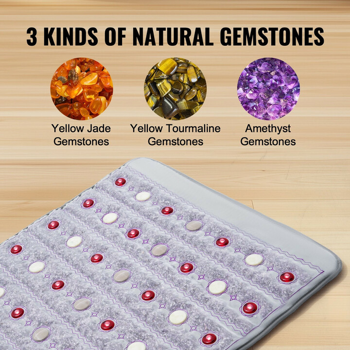 Ametisti lämpöalusta H12G3, jade- ja turmaliinikivet, kauko-infrapuna, 660 nm punavalo, ajastin 0–720 min, koko 1530 x 615 mm