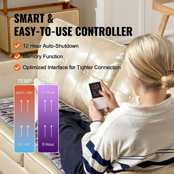 Ametisti lämpöalusta H12G3, jade- ja turmaliinikivet, kauko-infrapuna, 660 nm punavalo, ajastin 0–720 min, koko 1530 x 615 mm