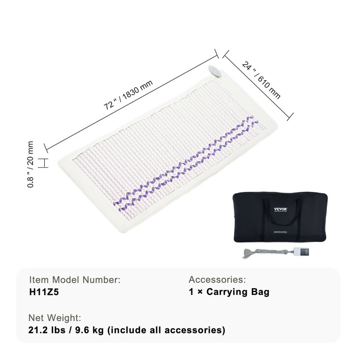 Ametisti kaukoinfrapuna lämpömatto koko keholle, negatiiviset ionit, säädettävä lämpötila ja ajastin, malli H11Z5