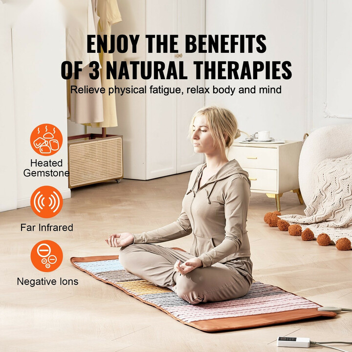 Kaukoinfrapuna lämpömatto koko keholle, 5 luonnollista kristallikiveä, ametistilämpömatto, säädettävä lämpötila, ajastin