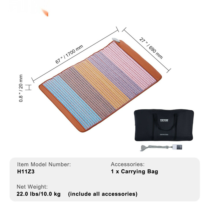 Kaukoinfrapuna lämpömatto koko keholle, 5 luonnollista kristallikiveä, ametistilämpömatto, säädettävä lämpötila, ajastin