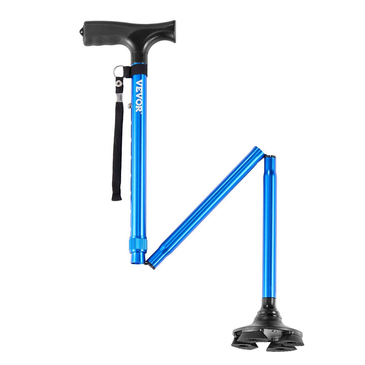 Taittuva kävelykeppi 8-tasoinen säätö 4-haarainen kääntyvä jalusta alumiini sininen seniorille 770–940 mm 113 kg