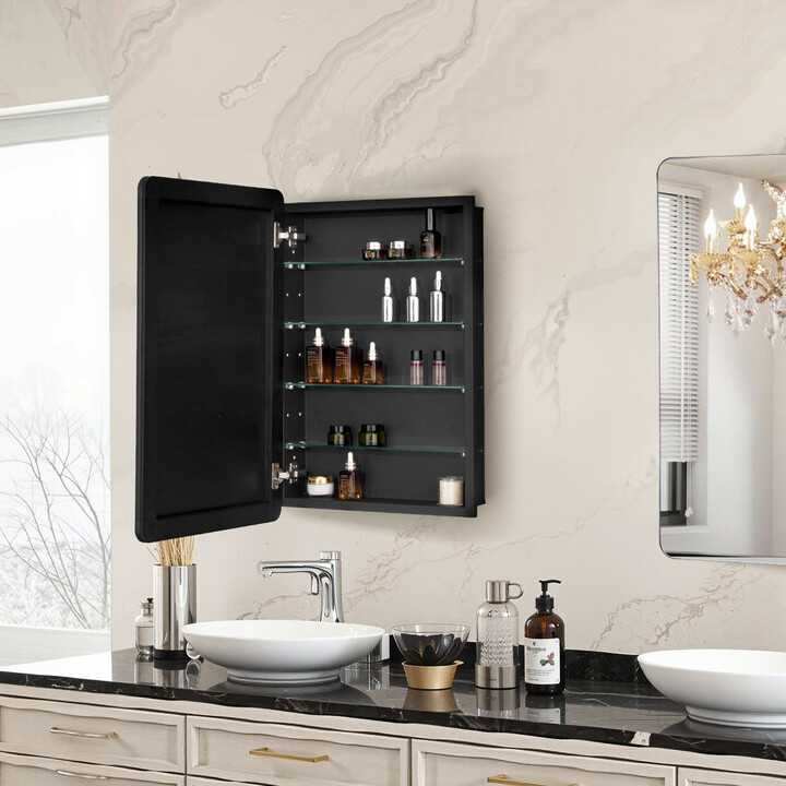 Lääkekaappi peiliovella kylpyhuoneeseen 4 säädettävää lasihyllyä 508 x 126 x 762 mm ML20×30-1