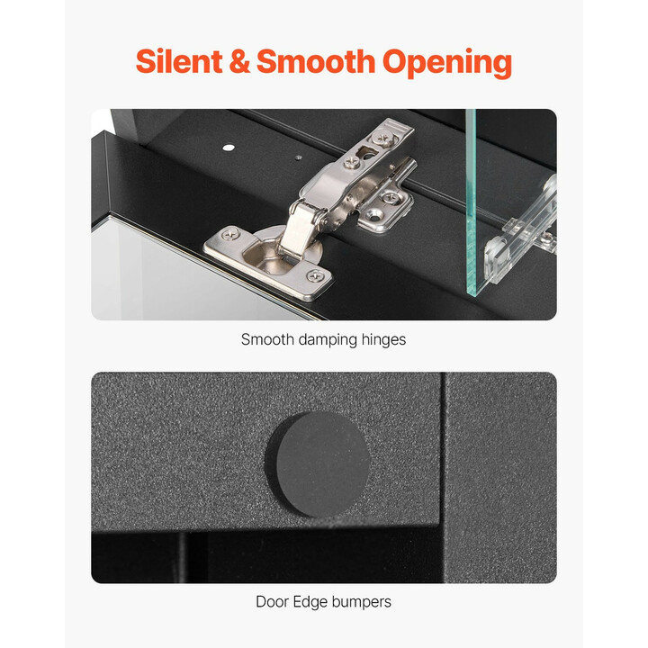 Kylpyhuoneen lääkekaappi peilillä 355x135x610 mm, alumiinirunko, 2 säädettävää hyllyä, uppo- ja seinäasennus