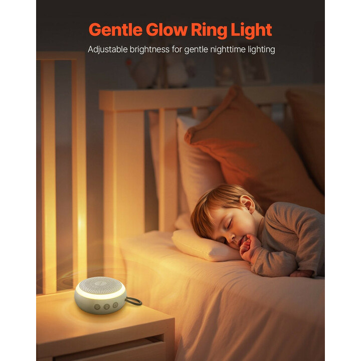 Valkoisen kohinan unilaite, 20 rauhoittavaa ääntä, rengasvalo, ajastin, muistitoiminto, lapsilukko, langaton, malli HFD-W30