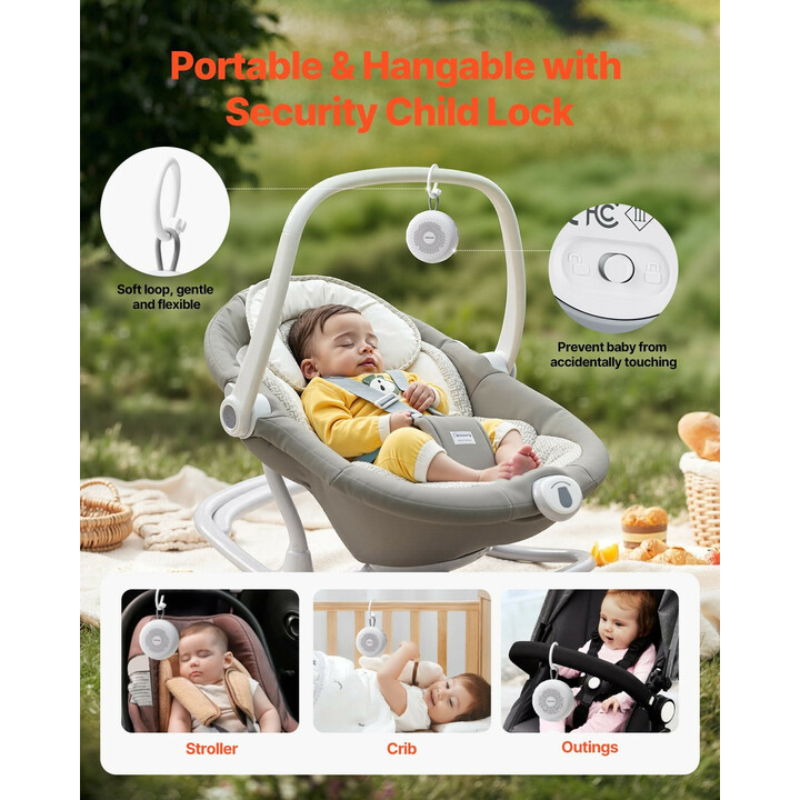 Valkoisen kohinan unilaite, 20 rauhoittavaa ääntä, rengasvalo, ajastin, muistitoiminto, lapsilukko, langaton, malli HFD-W30