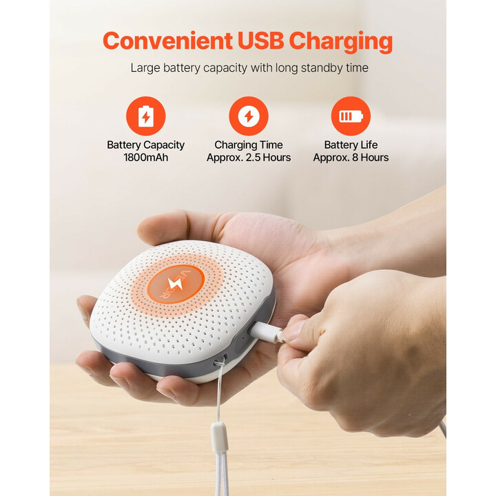 Unilaite valkoinen kohina 21 rauhoittavaa ääntä ajastin rengasvalo ladattava kannettava ripustettava HFD-W13