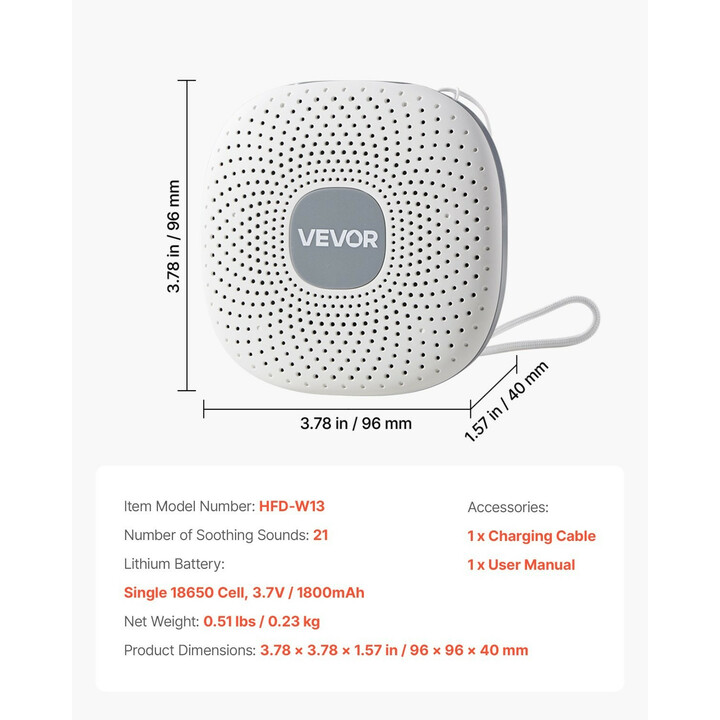 Unilaite valkoinen kohina 21 rauhoittavaa ääntä ajastin rengasvalo ladattava kannettava ripustettava HFD-W13