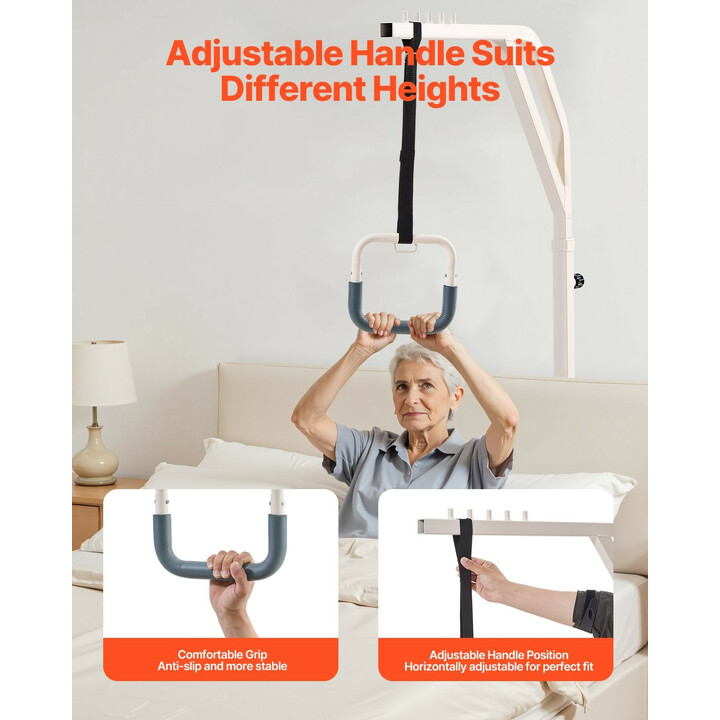 Trapetsitanko sängyn liikkuvuuteen, vapaasti seisova, korkeussäädettävä, 2 pyörää, kantavuus 136 kg