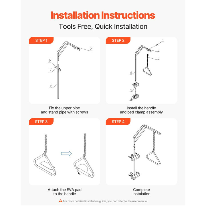 Trapetsitanko sänkyyn liikkumisen avuksi, säädettävä kahva, puristinkiinnitys, kantavuus 113 kg