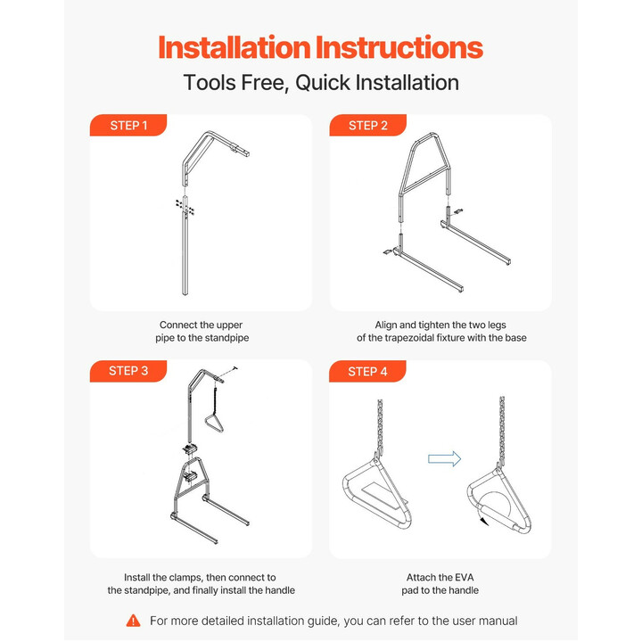Sängyn trapetsitanko lattiatelineellä ja puristuskiinnityksellä, painonkesto 250, koti- ja hoitokäyttöön