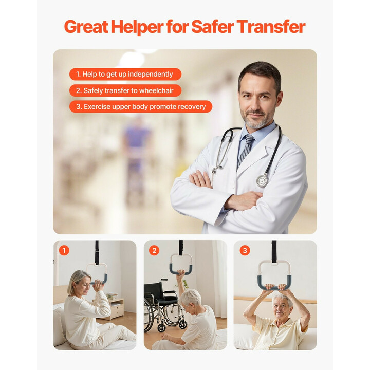 Sängyn kolmiotanko lattiatelineellä ja pyörillä, korkeussäädettävä, teräs, kantavuus 159 kg