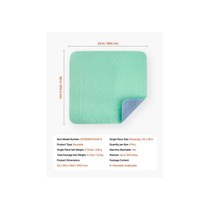 Pestävät vuodesuojat 864 x 915 mm superimukykyinen vuotamaton lateksiton 6 kpl