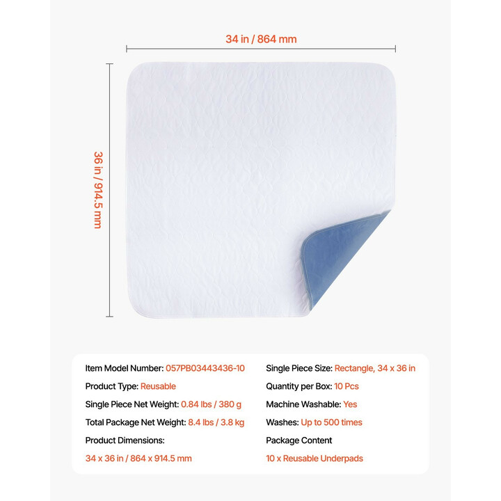 Pestävät suojalakanat, uudelleenkäytettävät vuodesuojat, erittäin imukykyinen ja nopeasti kuivuva, lateksiton, 10 kpl