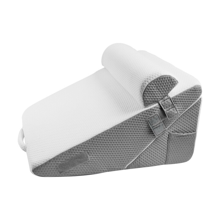 Säädettävä kiilatyynysetti sänkyyn 3-osainen, ortopedinen tuki, jacquard-päällinen, korkeatiheyksinen vaahto, valkoinen/harmaa