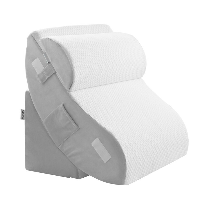 Säädettävä kiilatyyny 4-osainen ortopedinen setti selälle, jaloille, niskalle ja hartioille, valkoinen/harmaa