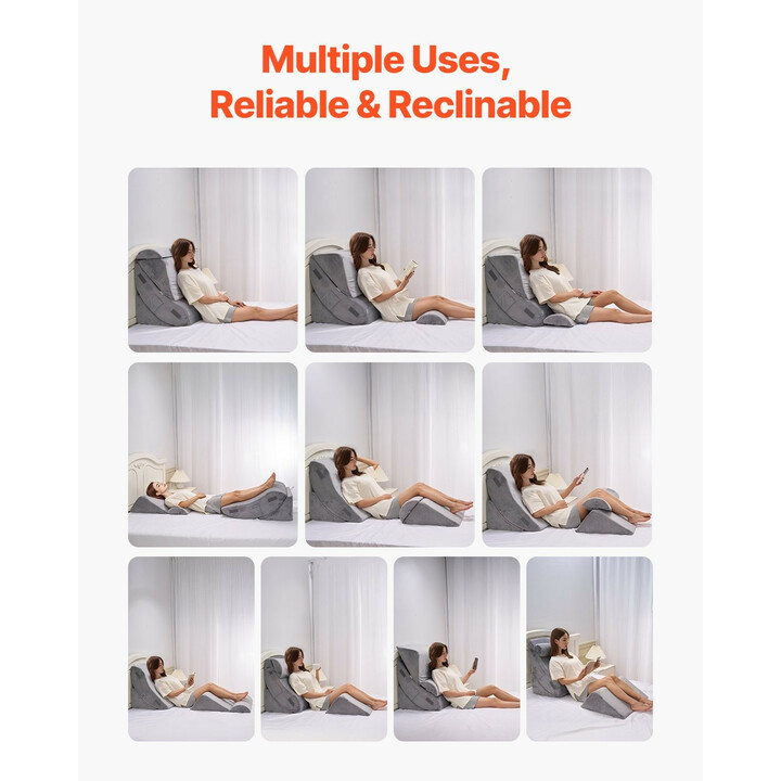 Ortopedinen 4-osainen kiilatyynysarja KD016, tummanharmaa, samettipäällinen