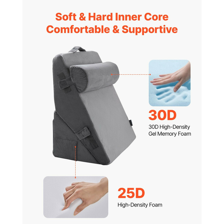 3-osainen säädettävä ortopedinen kiilatyynysetti nukkumiseen ja leikkauksen jälkeiseen tukeen, tummanharmaa, pestävä päällinen