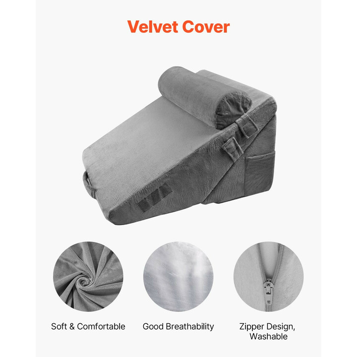 3-osainen säädettävä ortopedinen kiilatyynysetti nukkumiseen ja leikkauksen jälkeiseen tukeen, tummanharmaa, pestävä päällinen