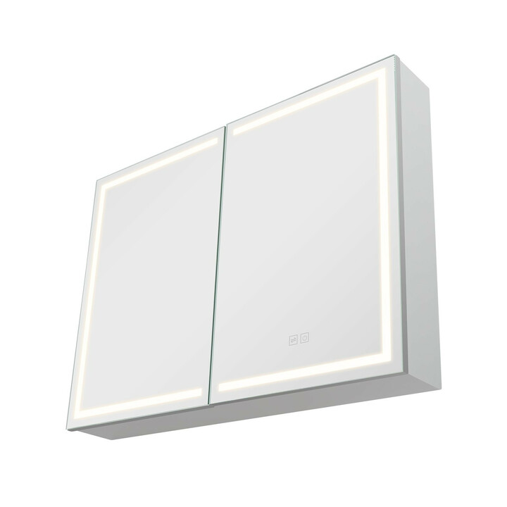 Valaistu lääkekaappi peilillä 60 x 80 cm, LED 3-väri himmennettävä, muistitoiminto, säädettävät hyllyt, pistorasia ja USB