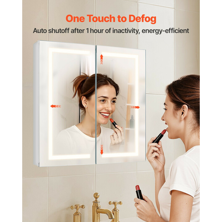 LED-valopeilikaappi kylpyhuoneeseen 65 x 65 cm CAD-304, himmennettävä, 3 värilämpötilaa, huurteenpoisto, säädettävät hyllyt