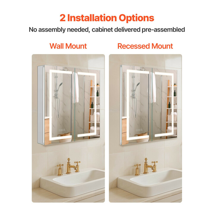 LED-valopeilikaappi kylpyhuoneeseen 65 x 65 cm CAD-304, himmennettävä, 3 värilämpötilaa, huurteenpoisto, säädettävät hyllyt