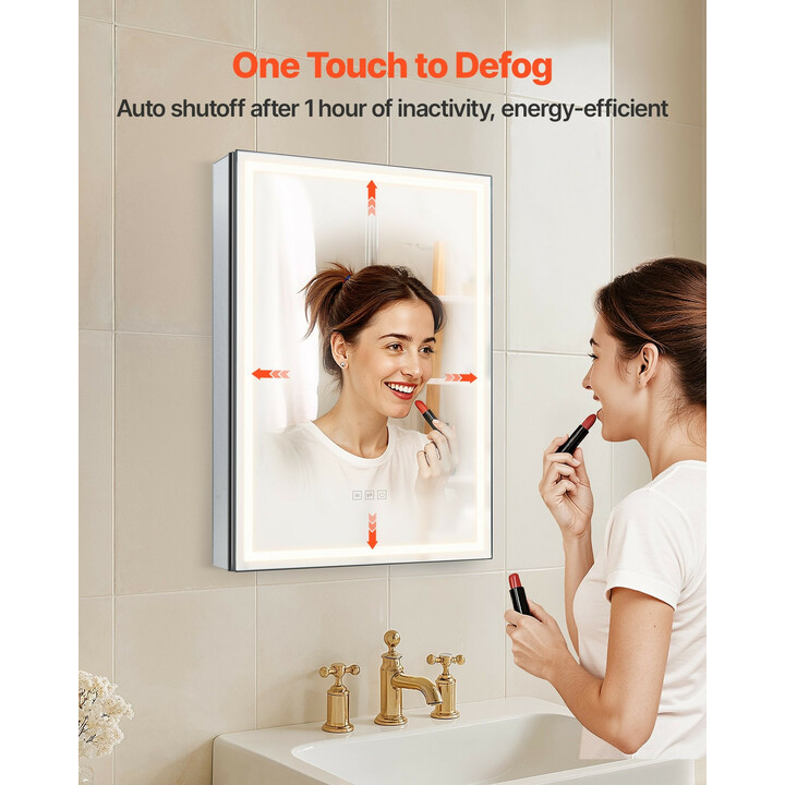 Valopeilillinen lääkekaappi CTS-303 50 x 70 cm LED 3-värinen himmennettävä huurteenpoistolla upotettava tai seinäpinnalle