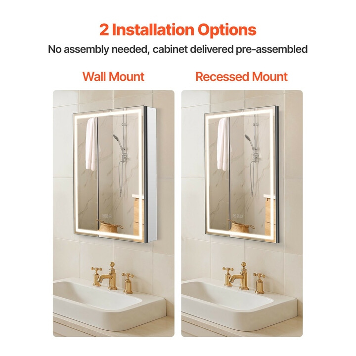 Valopeilillinen lääkekaappi CTS-303 50 x 70 cm LED 3-värinen himmennettävä huurteenpoistolla upotettava tai seinäpinnalle