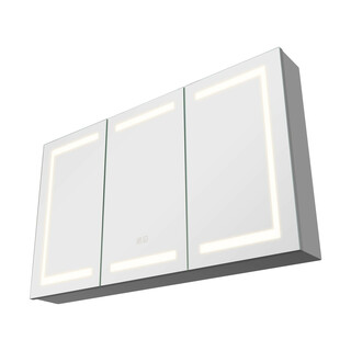 Seinälle asennettava lääkekaappi 100 x 60 cm karkaistulla lasipeilillä himmennettävä kolmivärinen LED valaistus