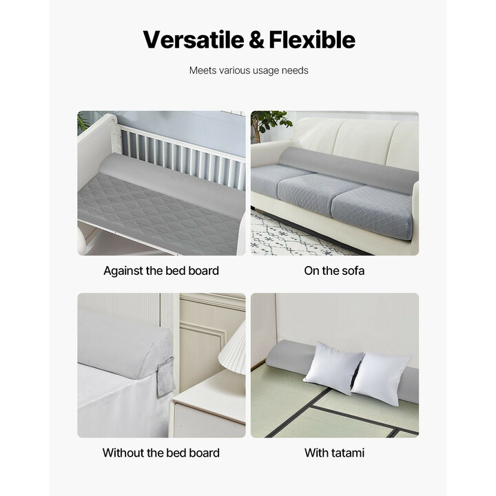 Sängynpäädyn ja patjan väliin tuleva kiilatyyny 1930 x 255 x 152 mm, täyttää 0–178 mm raon, harmaa