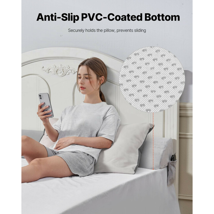 Sängynpäädyn ja patjan väliin tuleva kiilatyyny 1930 x 255 x 152 mm, täyttää 0–178 mm raon, harmaa