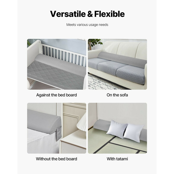 Sängynpäätytyyny vuodekiila 1930 x 200 x 152 mm sängyn raon täyttöön 25D vaahto harmaa JXZ-8