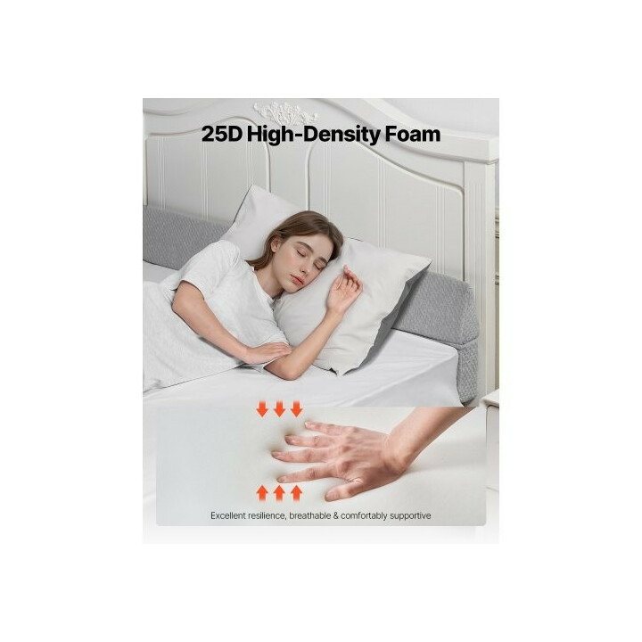 Sängynpäädyn rakotyyny kiilatyyny 1525 x 152 x 152 mm, 25D-vaahto, harmaa, liukuestepohja
