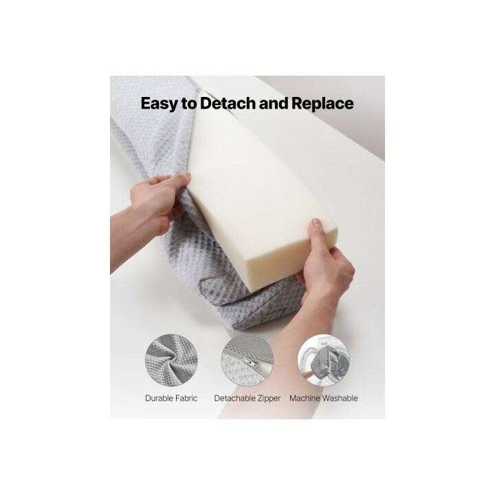 Sängynpäädyn rakotyyny kiilatyyny 1525 x 152 x 152 mm, 25D-vaahto, harmaa, liukuestepohja