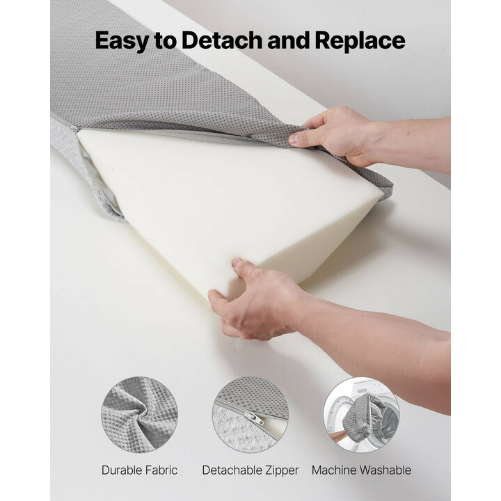 Sängynpäädyn rakoa täyttävä kiilatyyny JXZ-6 1930 x 255 x 152 mm 25D vaahto harmaa sivutaskulla