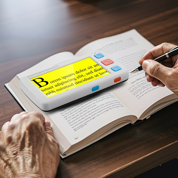 Kannettava digitaalinen suurennuslaite heikkonäköisille 5" LCD 4–32x zoom 17 värityyliä AV-ulostulo taittuva kahva YS011