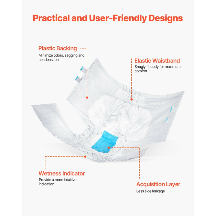 Aikuisten teippivaipat XL, erittäin imukykyiset inkontinenssivaipat unisex, 2800 ml, kosteusindikaattori, 40 kpl